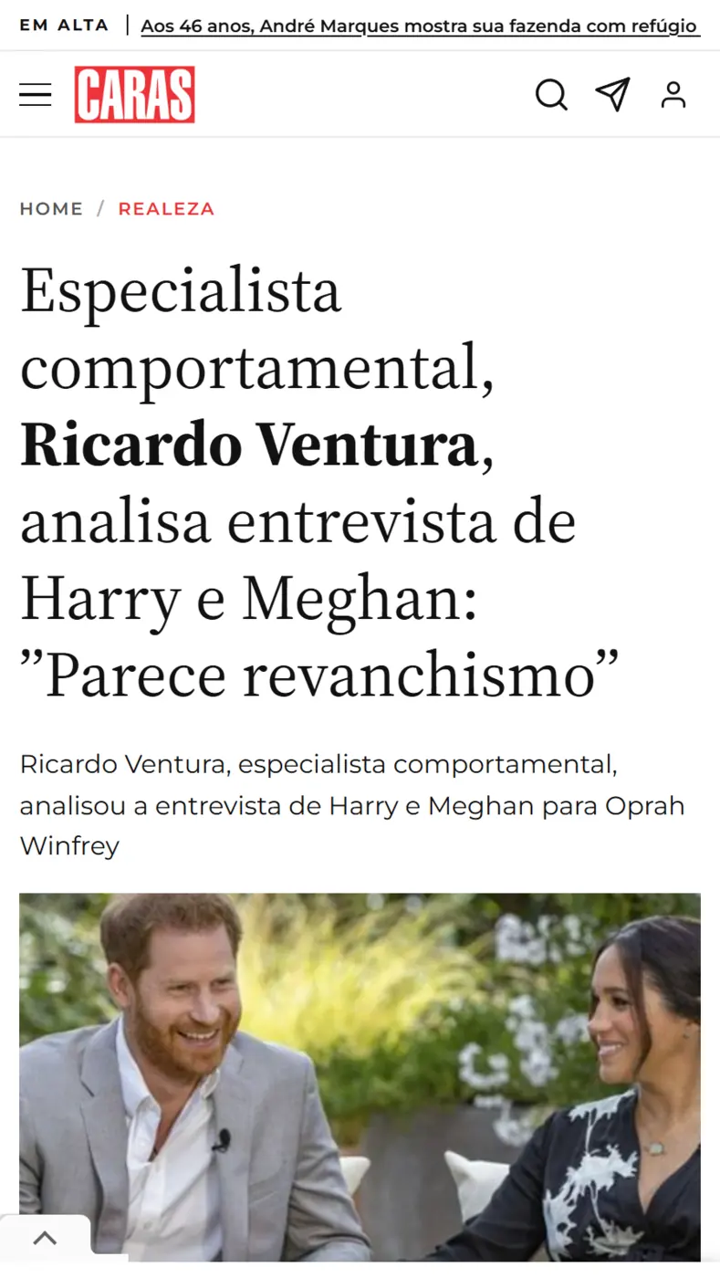 Registro de Ricardo Ventura no portal Caras